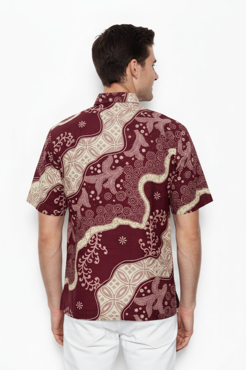 Men's Batik Shirt – Crimson Laurel Short Sleeves 3