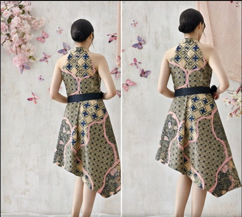 Women's Batik Halter Dress - Butterfly Grace