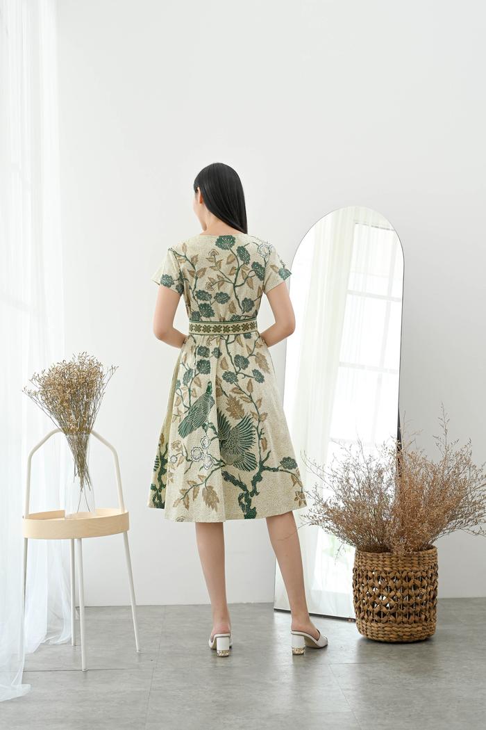 Women's Batik Midi Dress - Peony Bird Paradise