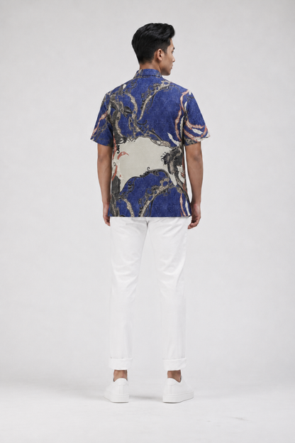 Mens Batik Shirt – Azure Phoenix | Short Sleeves