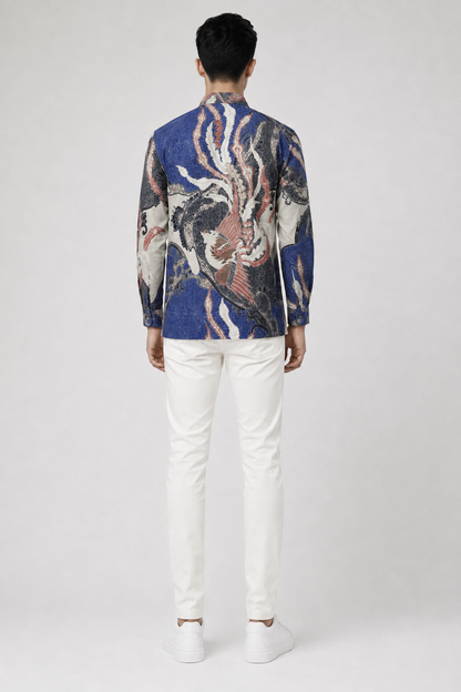 Mens Batik Shirt – Azure Phoenix | Long Sleeves