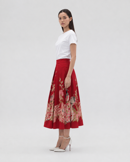 Women’s Batik Box Pleat Skirt – Prosperity in Bloom
