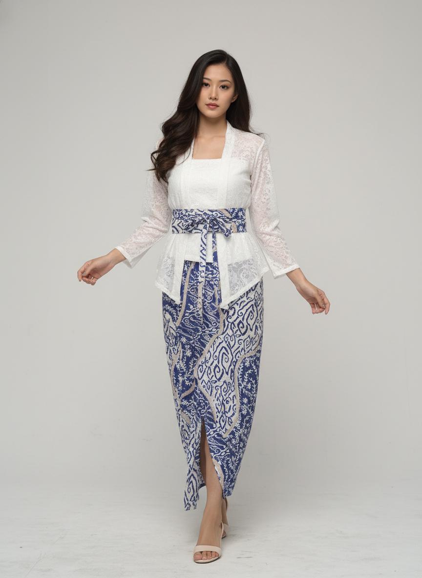 Women's Batik Kebaya - Clara - Sage/White