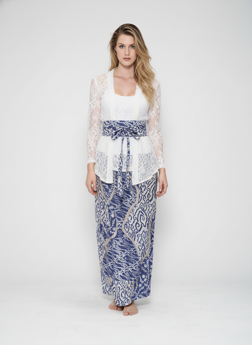 Women's Batik Kebaya - Clara - Sage/White