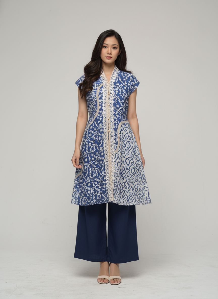Women's Batik Kebaya Dara Vest - Royal Blue