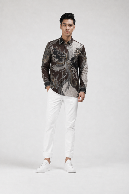Mens Batik Shirt – Bronze Phoenix | Long Sleeves