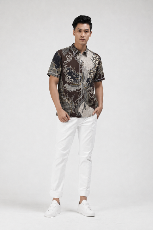 Mens Batik Shirt – Bronze Phoenix | Short Sleeves