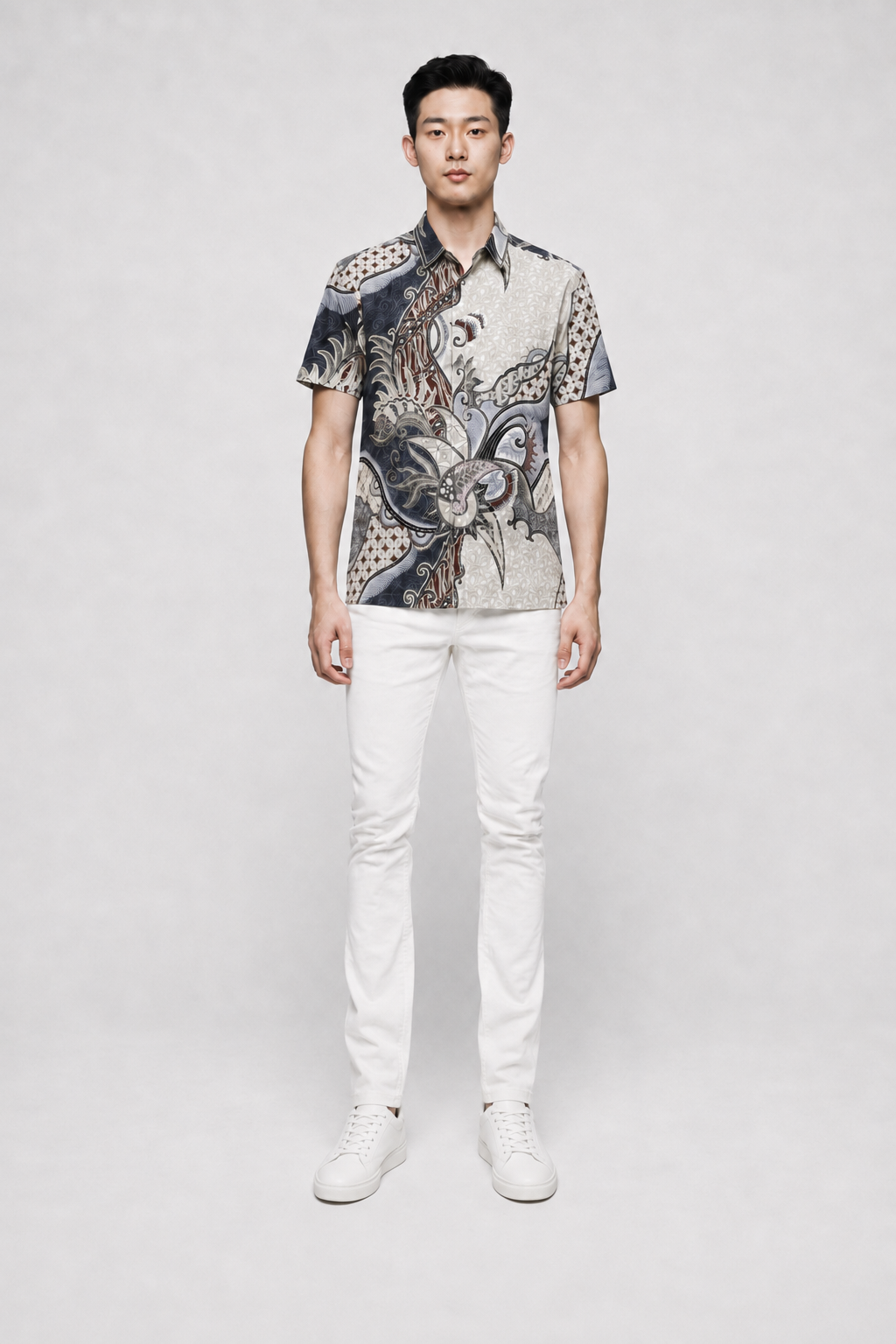 Mens Batik Shirt – Ivory Current | Short Sleeves