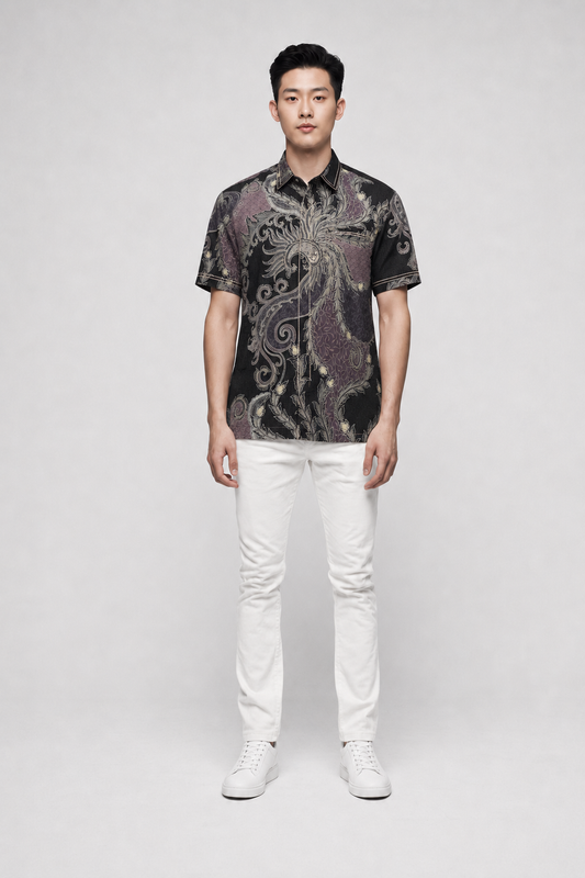 Mens Batik Shirt – Nocturnal Garden | Short Sleeves