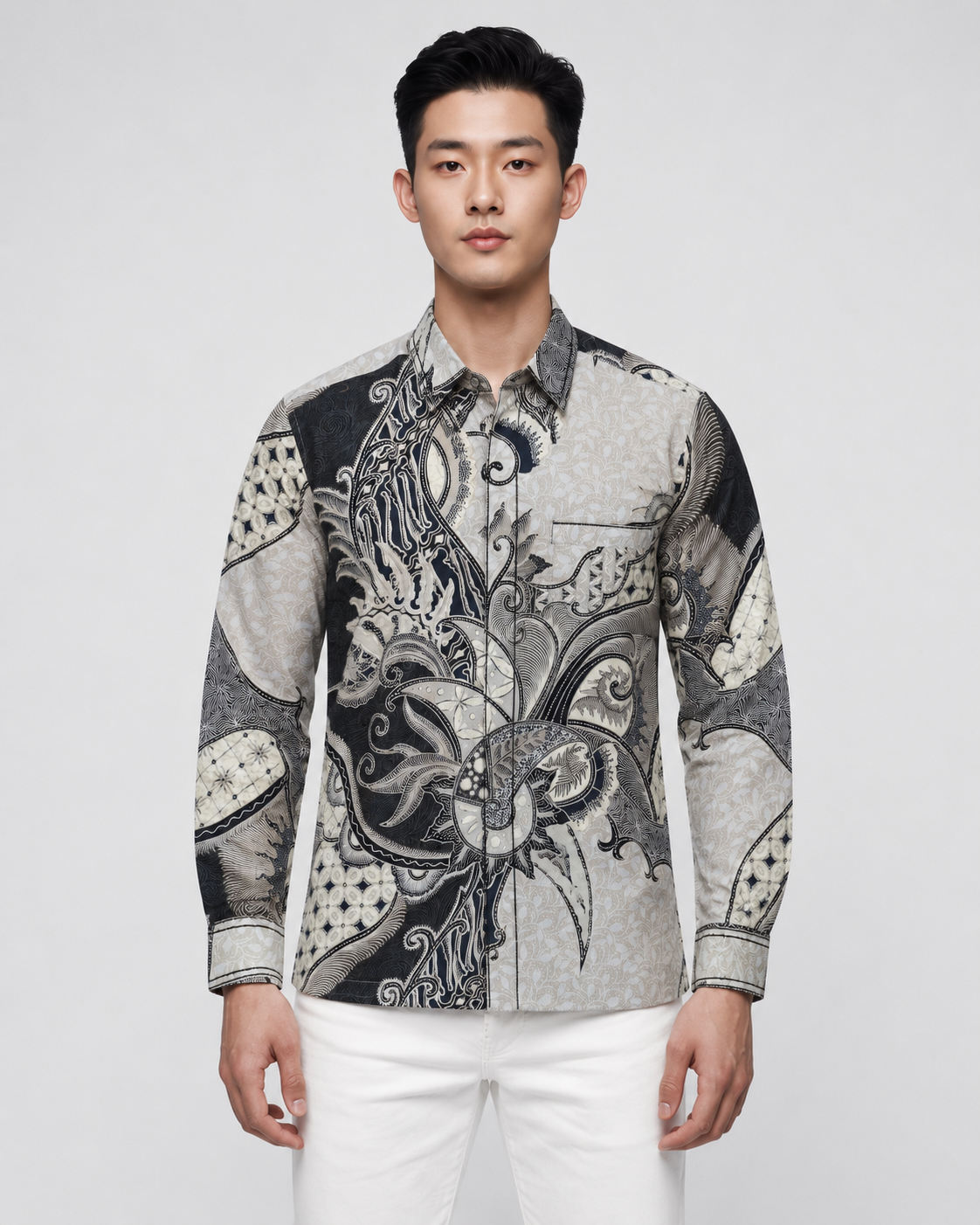 Mens Batik Shirt – Porcelain Tide | Long Sleeves