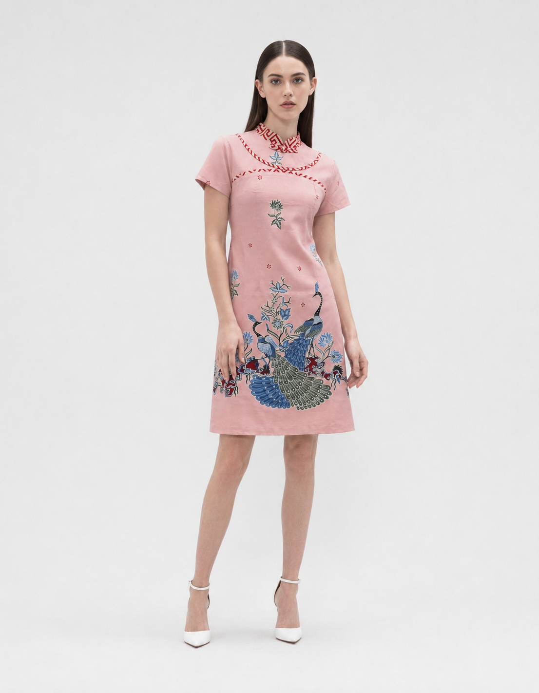 Women’s Batik Mandarin A-Line Dress – Prosperity in Bloom