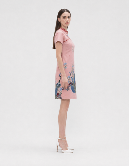 Women’s Batik Mandarin A-Line Dress – Prosperity in Bloom