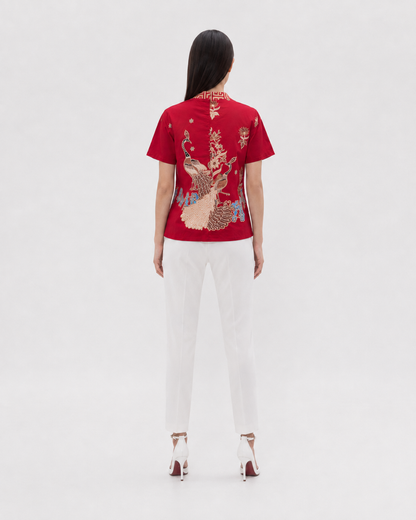 Women’s Batik Mandarin Blouse – Prosperity in Bloom