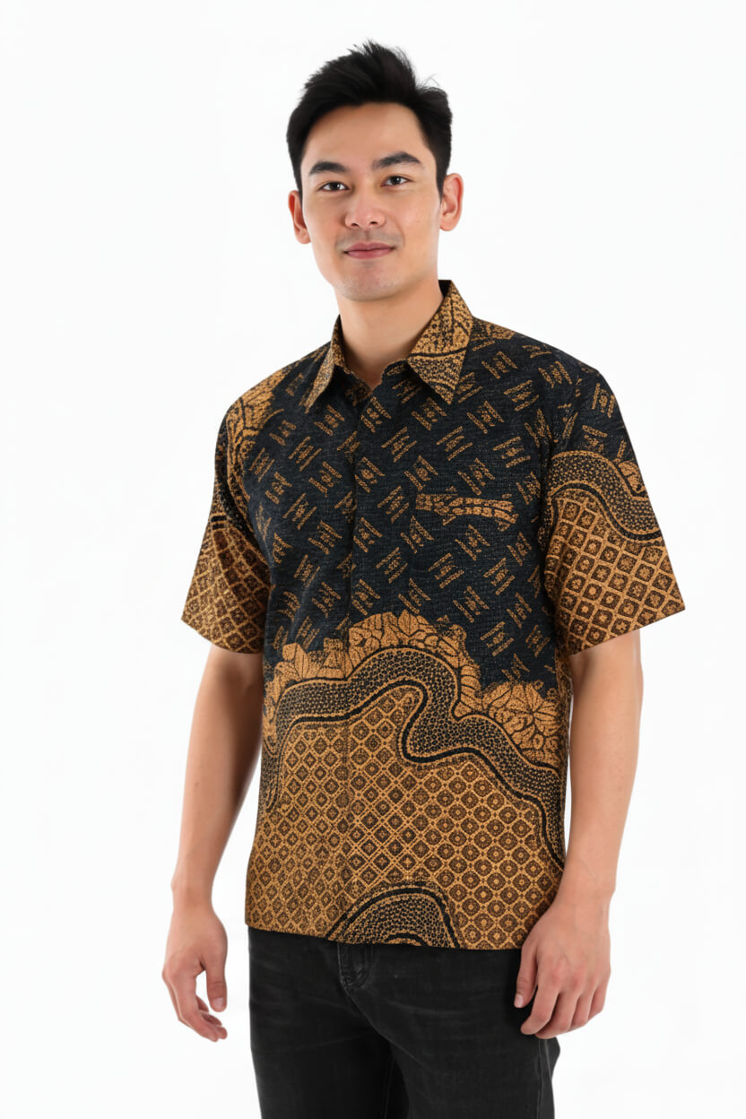 Men’s Batik Shirt – Amber Tapestry | Short Sleeves 1