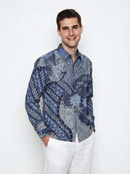 Men's Batik Shirt – Azure Fern | Long Sleeves