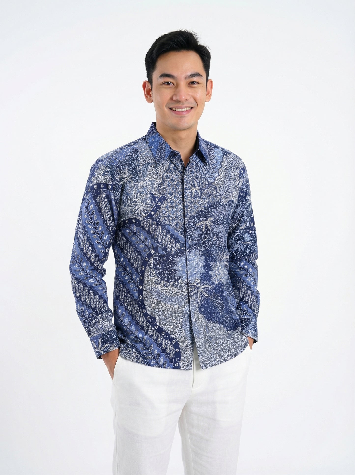 Men's Batik Shirt – Azure Fern | Long Sleeves