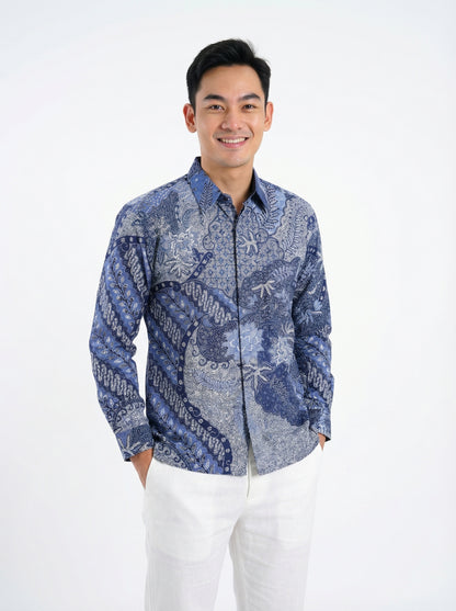 Men's Batik Shirt – Azure Fern | Long Sleeves