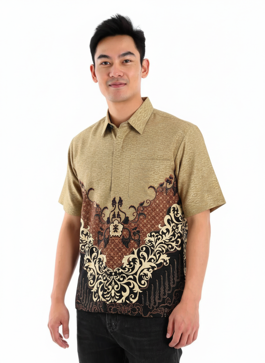 Men’s Batik Shirt – Bronze Crest | Short Sleeves 1