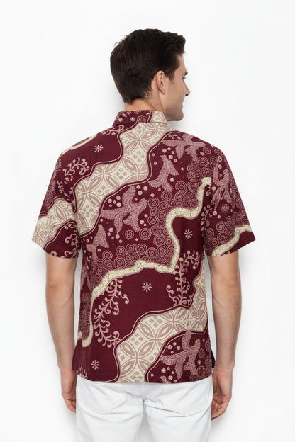 Men's Batik Shirt – Crimson Laurel  Short Sleeves 3
