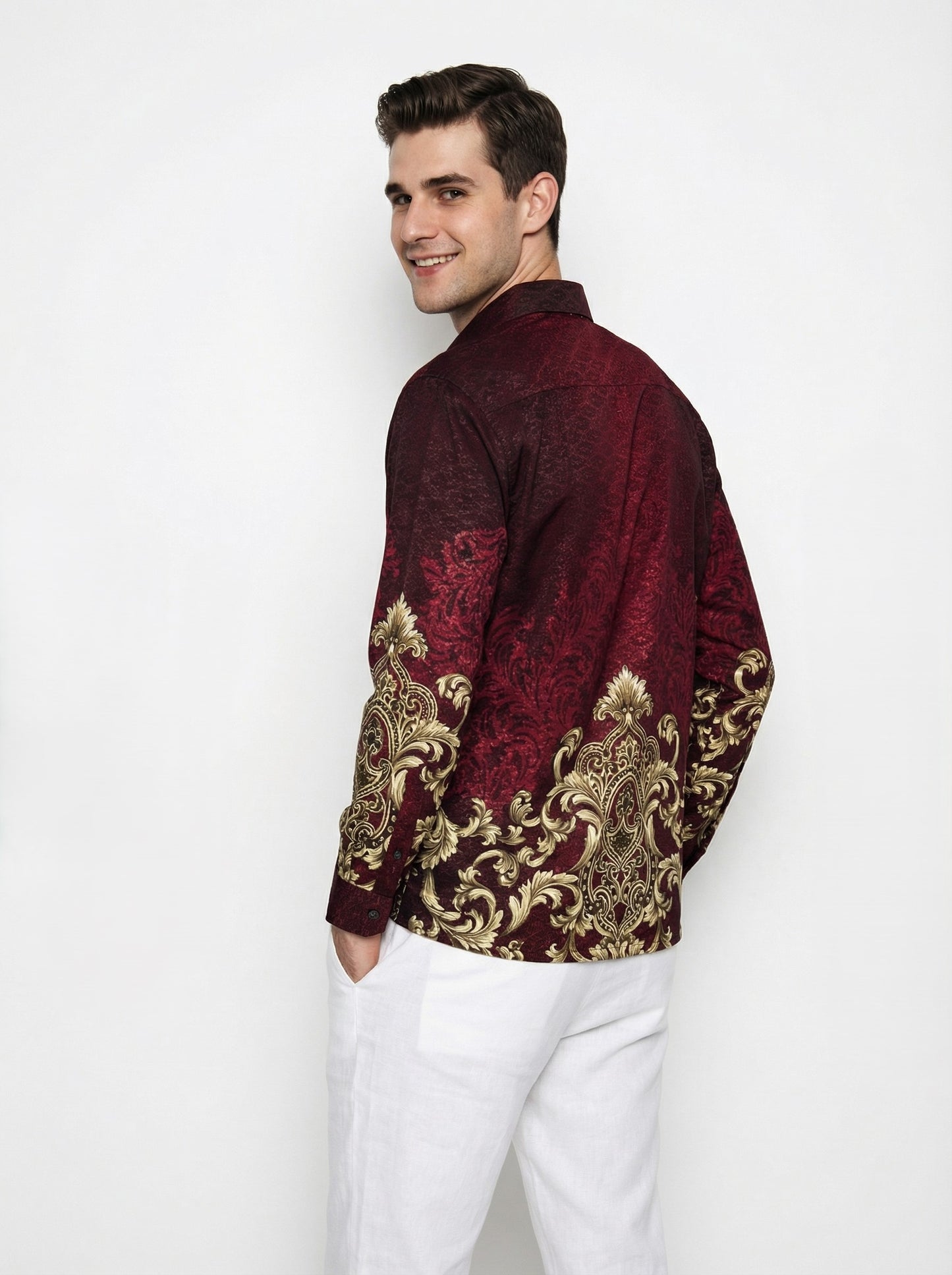 Men’s Batik Shirt – Crimson Regal | Long Sleeves
