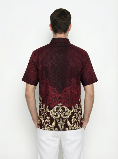 Men’s Batik Shirt – Crimson Regal | Short Sleeves