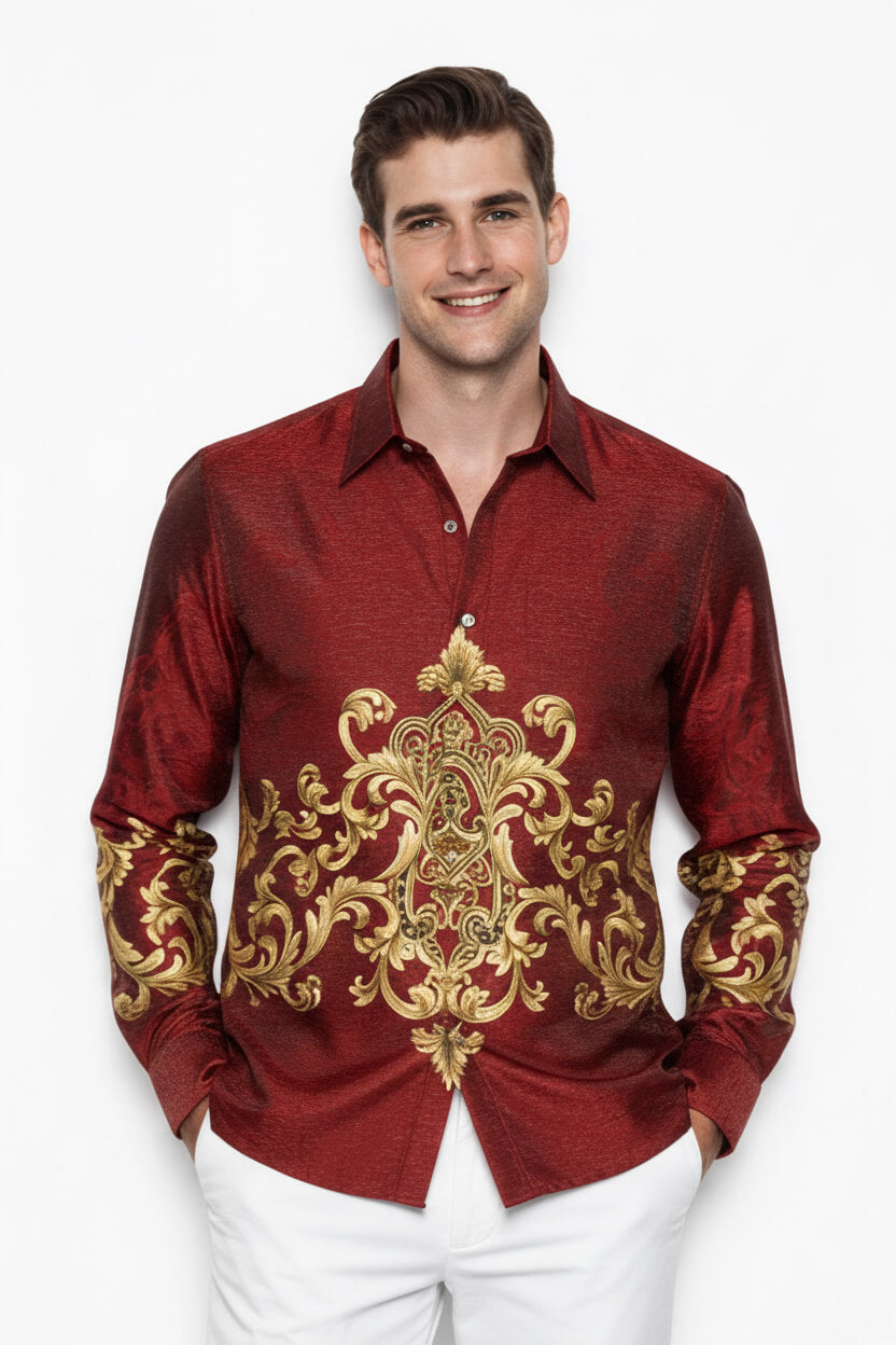 Men’s Batik Shirt – Crimson Regal | Long Sleeves 1