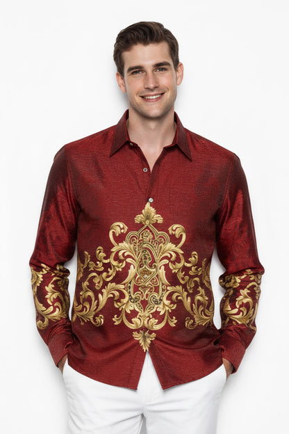 Men’s Batik Shirt – Crimson Regal | Long Sleeves 1