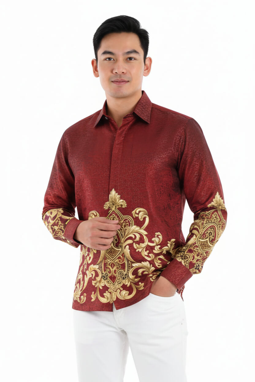 Men’s Batik Shirt – Crimson Regal | Long Sleeves 2