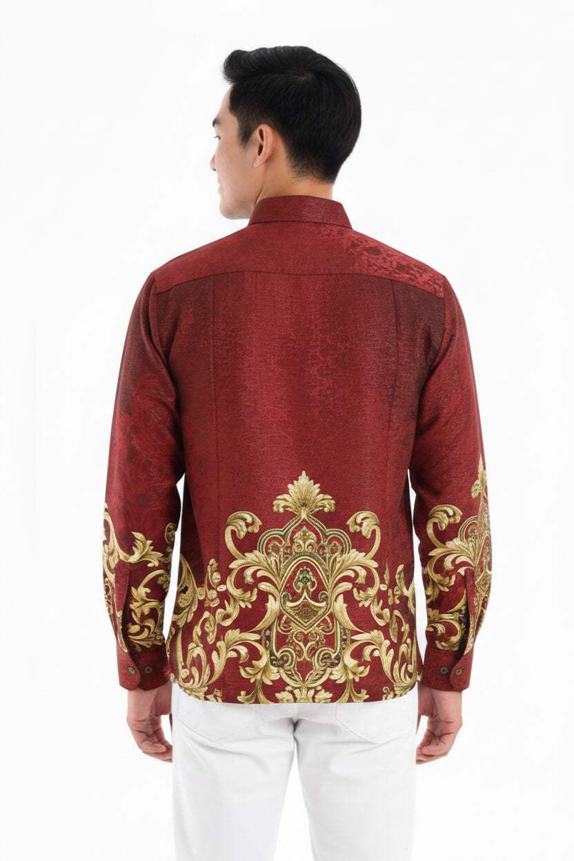 Men’s Batik Shirt – Crimson Regal | Long Sleeves 3