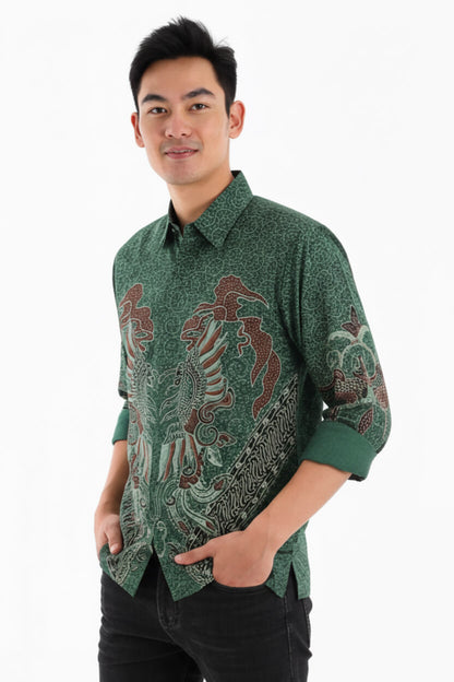 Men’s Long Sleeve Batik Shirt – Emerald Phoenix | Batik Malaysia 1