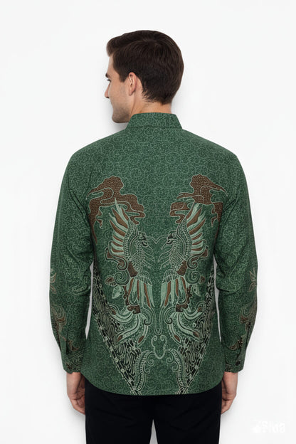 Men’s Long Sleeve Batik Shirt – Emerald Phoenix | Batik Malaysia 3