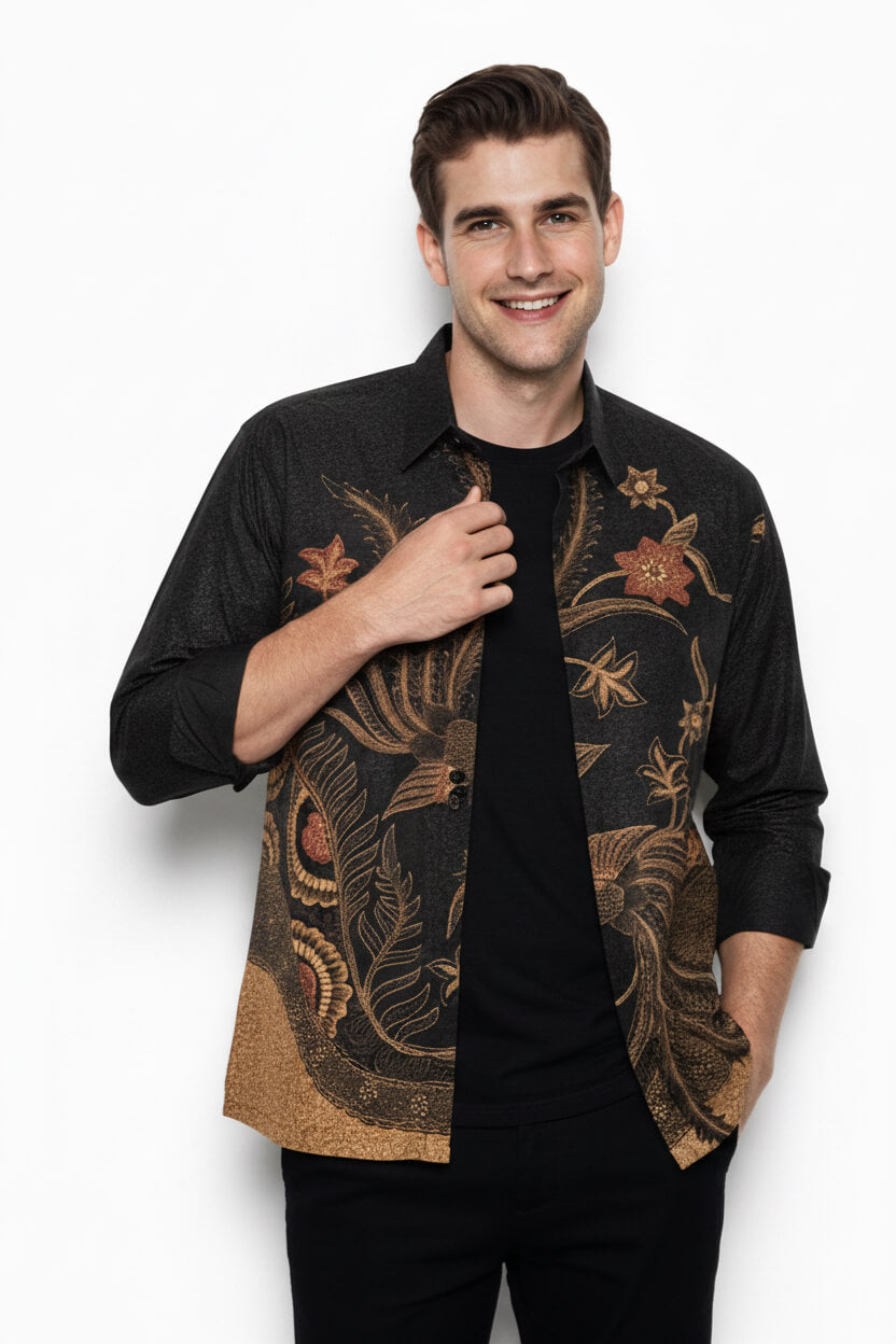 Men’s Batik Shirt – Golden Aviary | Long Sleeves 2