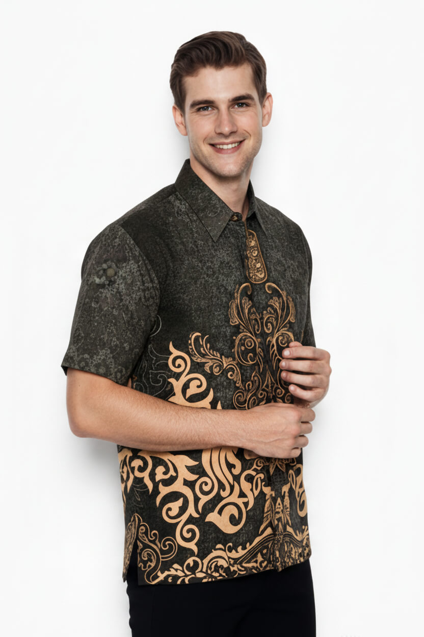 Men’s Batik Shirt – Obsidian Crest | Short Sleeves 2