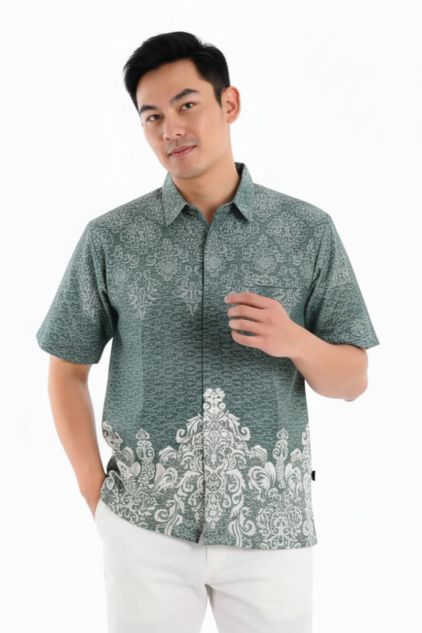 Men’s Batik Shirt – Sage Crest | Short Sleeves 1