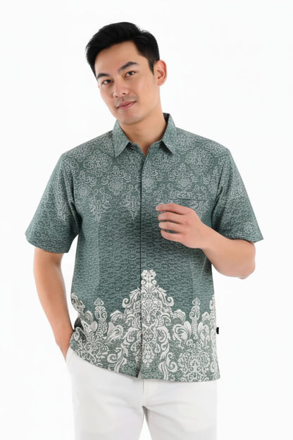 Men’s Batik Shirt – Sage Crest | Short Sleeves 1
