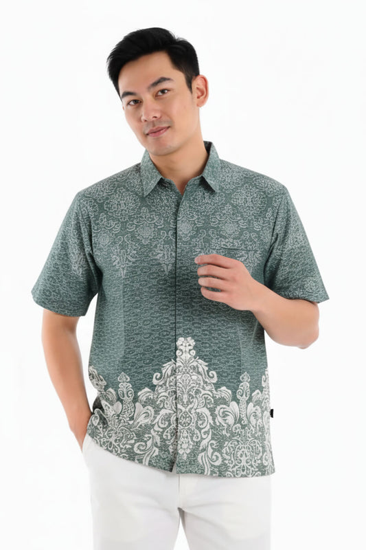 Men’s Batik Shirt – Sage Crest | Short Sleeves 1