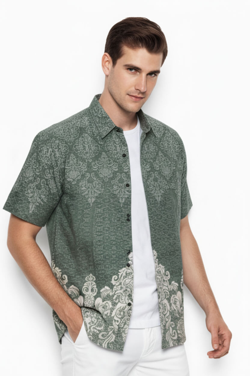 Men’s Batik Shirt – Sage Crest | Short Sleeves 2