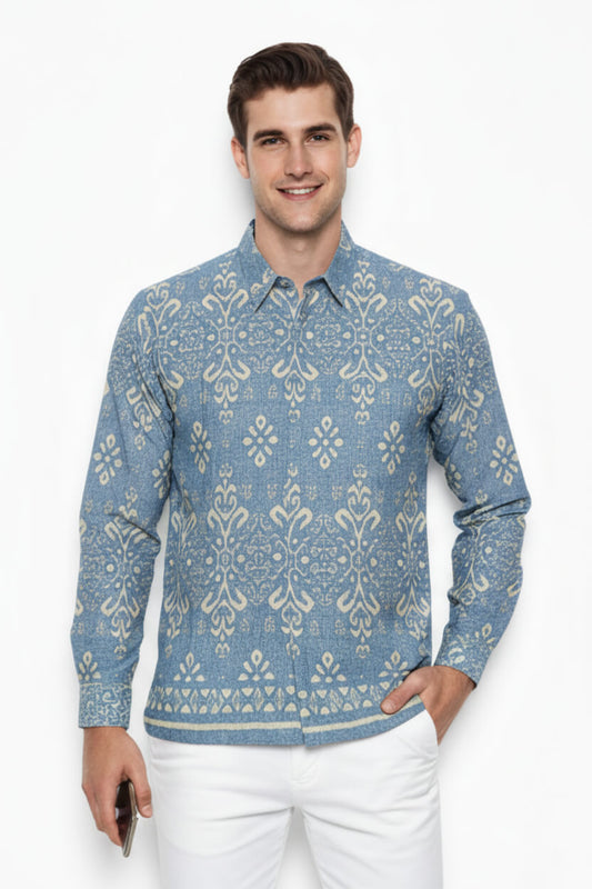 Men’s Long Sleeve Batik Shirt – Celestial Ivory | Batik Malaysia 1