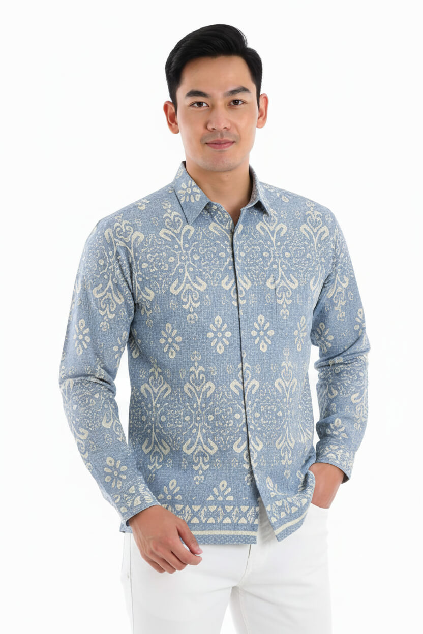 Men’s Long Sleeve Batik Shirt – Celestial Ivory | Batik Malaysia 2