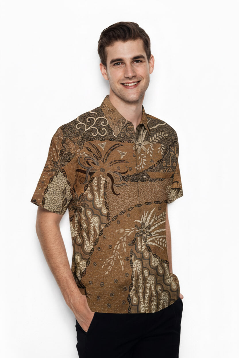 Men’s Short Sleeve Batik Shirt – Amber Heritage | Batik Malaysia 2