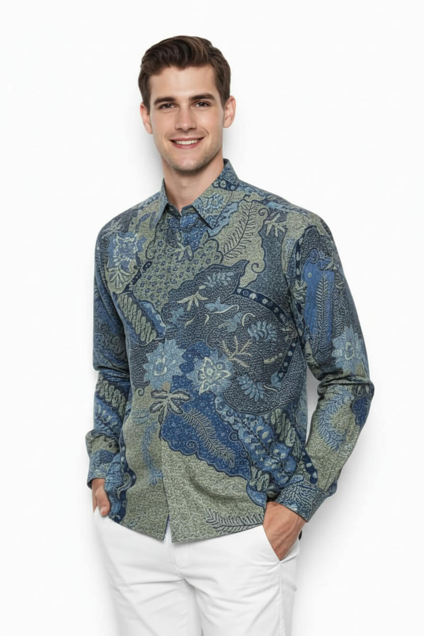 Men's Batik Shirt – Azure Fern | Long Sleeves