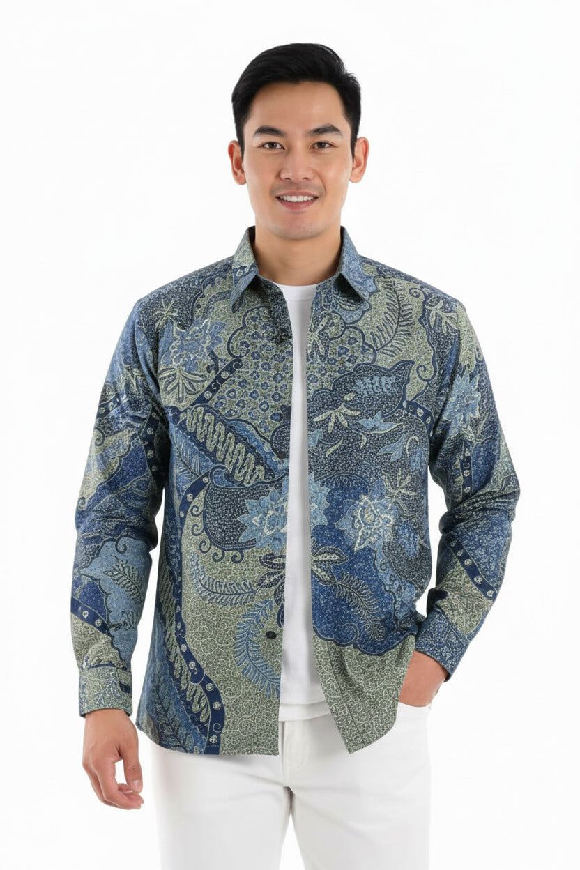 Men's Batik Shirt – Azure Fern | Long Sleeves 3