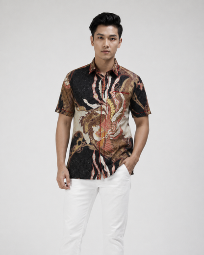 Mens Batik Shirt – Scarlet Phoenix | Short Sleeves