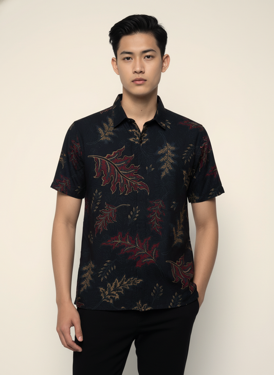 Men's Batik Shirt – Nightfall Leaf | Short Sleeves