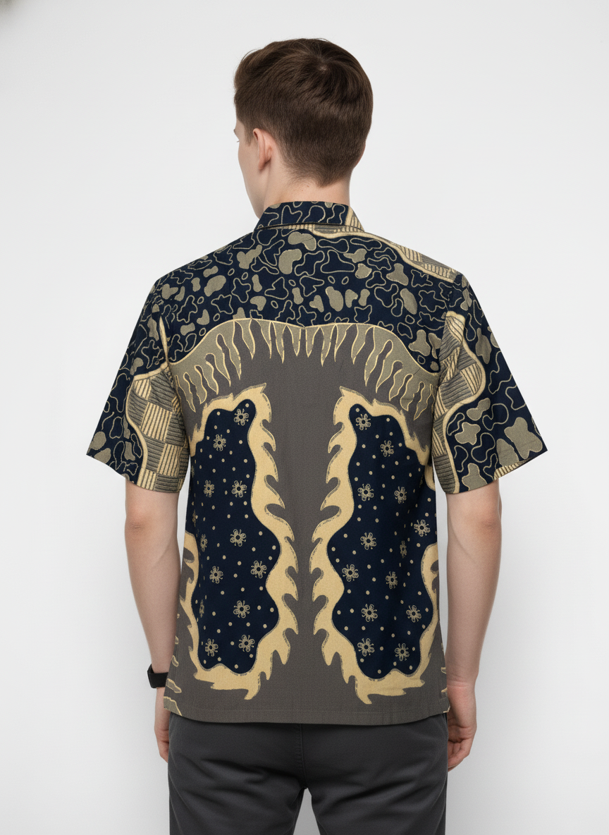 Men's Batik Shirt – Obsidian Flow | Short Sleeves