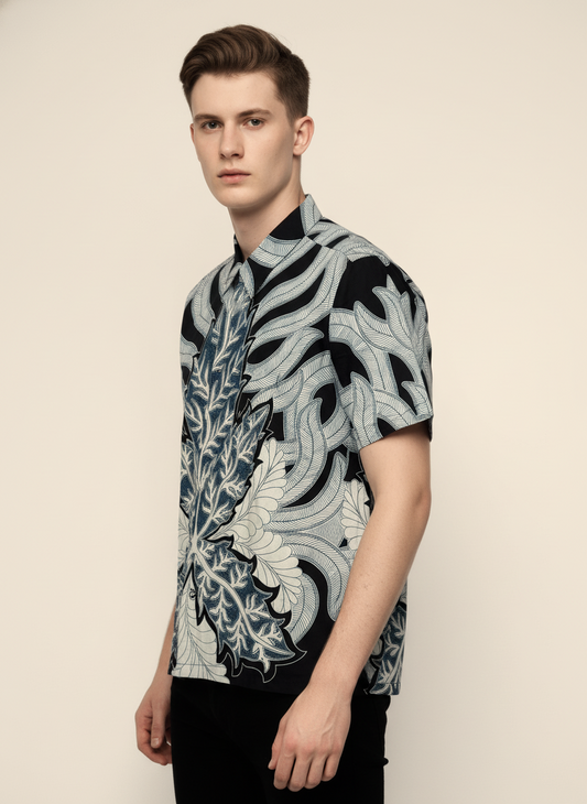 Men's Batik Shirt – Palmate Azure | Short Sleeves