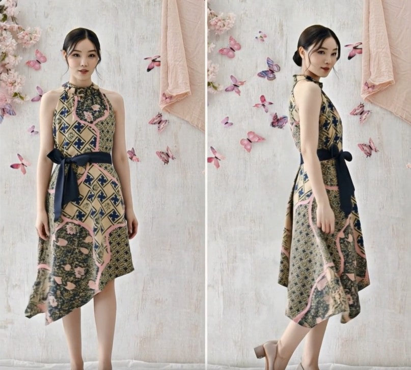 Women's Batik Halter Dress - Butterfly Grace