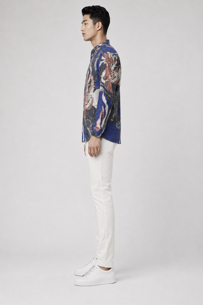 Mens Batik Shirt – Azure Phoenix | Long Sleeves