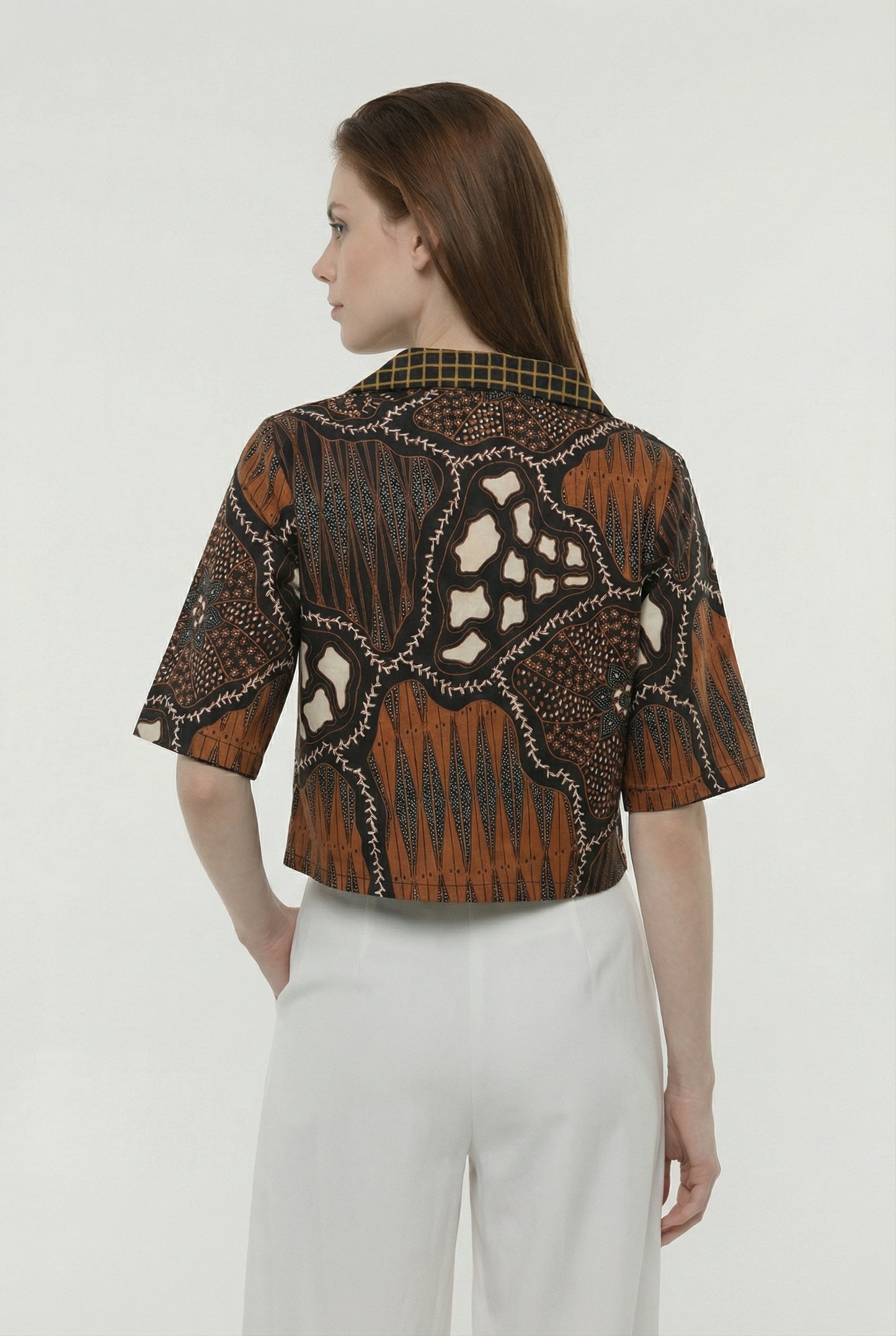 Women's Batik Button-Down Blouse - Geometric Floral