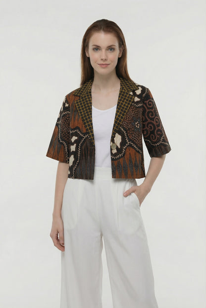 Women's Batik Button-Down Blouse - Geometric Floral